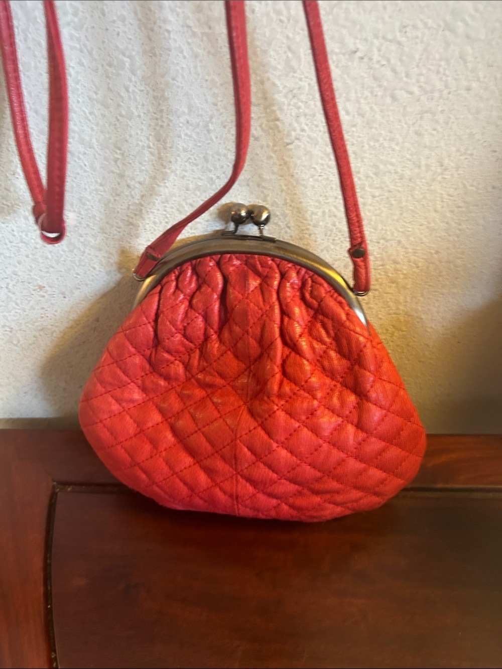 Sereta Red Quilted Kiss-Lock Crossbody Bag
